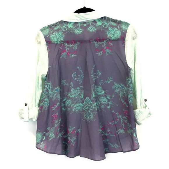 Free People Size XS Oxford Combo Party in the Back Striped Button Shirt Relaxed - Picture 4 of 7